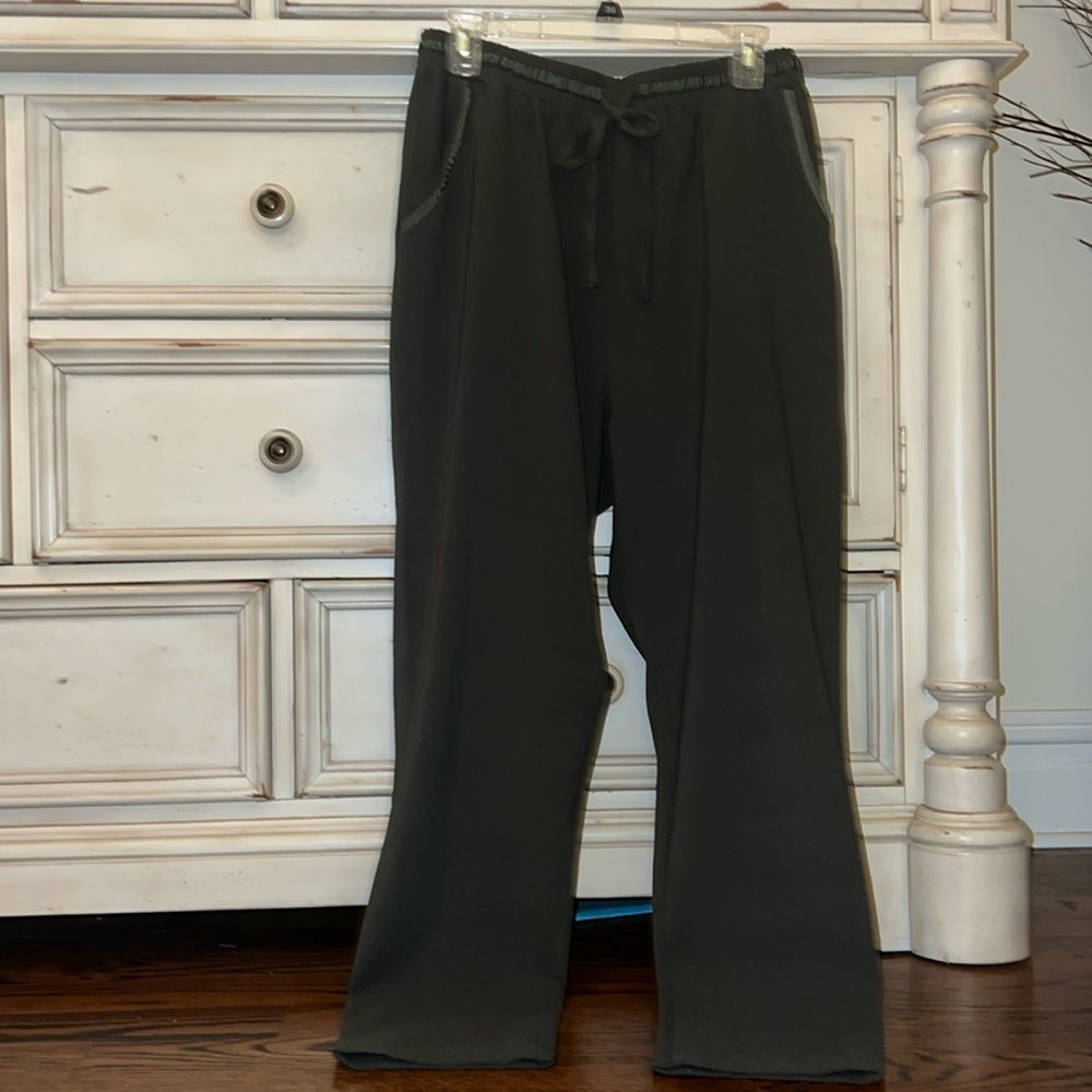light weight, olive green palazzo styled straight legged pants